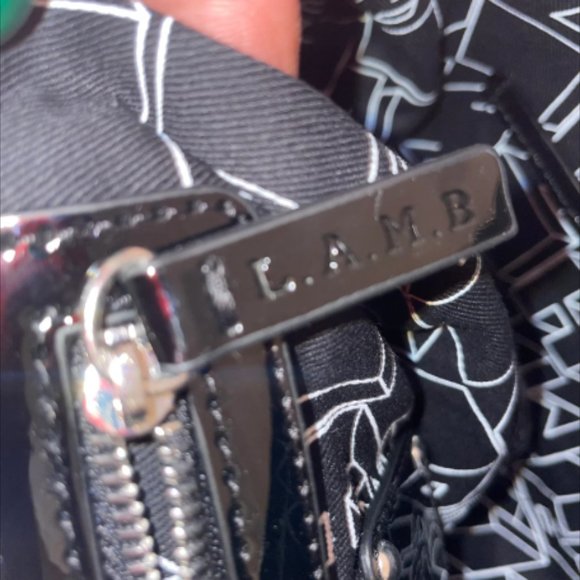 L.A.M.B. White Leather With Black Stripes & Black Studded Top Handle Satchel - Picture 12 of 12